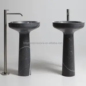 Natürliches Nero Margiua Marmor Stein Hand waschbecken Runde Waschbecken Marmor Sockel Waschbecken Freistehendes Waschbecken