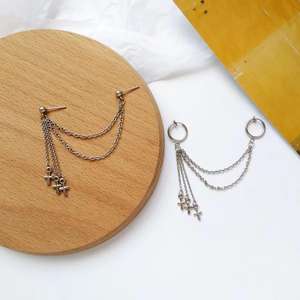 Clip-On Earrings Tibetan Silver <b>Cross</b> <b>Chain</b> Dangle Unisex Studs For Non-Pierced Ears 2020 Style - Product Image 1