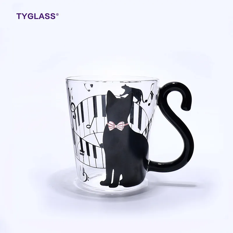動物とかわいい猫カップガラス手作りカスタム単壁再利用可能なガラスコーヒーカッププリントを購入する価値があります
