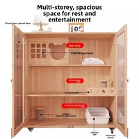 Dongmajiaju Villa pour chat en bois massif, mobilier d'intérieur, espace de circulation libre extra-large, niche pour chat, maison pour chat, tout-en-un