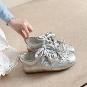 Zapatos de Entrenamiento Agande Plateados de Cuero Suave con Suela Blanda para Mujer, Primavera Verano 2026, Nueva Llegada, Bailarinas Casuales Planas - Product Image 4