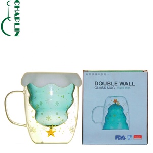 Vaso de Vidrio Creativo de Doble Pared con Tapa para el Festival de Año Nuevo, Vaso para Agua, Té con Leche, Diseño de Árbol de Navidad - Product Image 6