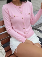 Cárdigan Elegante de Punto con Botones Dorados para Mujer, Chaqueta Corta de Mezcla de Viscosa, Personalizable para Uso Diario, Casual o Festivo