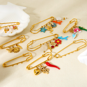 Criativo na moda DIY Encantos Acessórios Aço Inoxidável Esmalte Chilli Pepper Starfish Shell Flower Cherry Sun Heart Pin <span class=keywords><strong>Brooch</strong></span> - Product Image 3