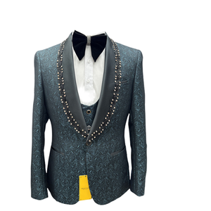 Handmade Beaded <b>Men's</b> 3-Piece Formal Tuxedo <b>Suits</b> Breathable Plus Size Flat Front Groom Wear for Special Occasions Ceremonies - Product Image 1