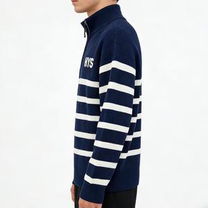Maglione Invernale da <span class=keywords><strong>Uomo</strong></span> in <span class=keywords><strong>Cotone</strong></span> 100% Lavorato a Maglia, con Collo Alto e Zip a Quarto, a Righe, a Costine, Traspirante, Personalizzabile OEM/ODM, per Vendita all'Ingrosso - Product Image 4