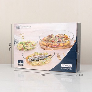 Juego de 3 Piezas de Utensilios para Hornear de Vidrio Templado, <span class=keywords><strong>Bandeja</strong></span> Ovalada y Rectangular Resistente al Calor, Apta para <span class=keywords><strong>Horno</strong></span>, Apilable, para Cocinar Pescado al Vapor - Product Image 2