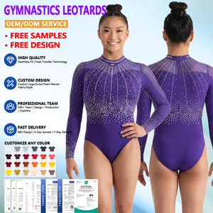 Leotardos de Gimnasia Rítmica de Manga Larga para Niñas, Serie Elite, Diseño de Estrellas Doradas, Ligeros, con Logotipo Personalizado para Actuaciones de Equipo - Product Image 1