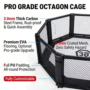 กรง MMA รูปทรงแปดเหลี่ยมขนาด 6x6 เมตร ระดับมืออาชีพ พร้อมโครงเหล็กเคลือบผงและคุณสมบัติด้านความปลอดภัย สำหรับศูนย์ฝึกซ้อมและการแข่งขัน - Product Image 3