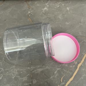 Frascos Cosméticos Transparentes de Boca Larga de 300ml em <span class=keywords><strong>PET</strong></span> com Jarro para Máscara Facial Impresso em Serigrafia e Tampa Rosqueada Rosa - Product Image 4