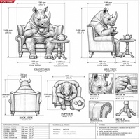 Sculpture de rhinocéros en bronze personnalisée YOUFINE, buvant du thé dans un fauteuil, statue d'animal surréaliste pour place publique et complexe commercial