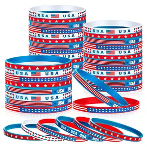 Fabricage Op Maat Gepersonaliseerde Siliconen Rubber Usa 4e Van July Rubber Armbanden Vieren Armband Ensemble Polsband