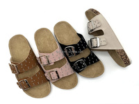 Meilleures ventes Été Tendances de la mode Classique OEM Logo personnalisé Conception PVC Semelle d'injection Daim Liège Femmes Sandales Chaussures plates