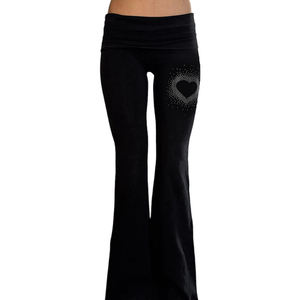 Pantalon évasé taille basse pour femme, style Y2K gothique, avec strass en forme de cœur, respirant et élastique, vente en gros - Product Image 3