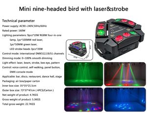 Mini projecteurs <span class=keywords><strong>DMX</strong></span> 512 à 9 têtes RGBW LED + Laser + <span class=keywords><strong>Stroboscope</strong></span> 9x10W pour KTV, Club, Mariage, Salle de Danse - Product Image 5
