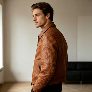 Chaqueta de Cuero para Hombre, Estilo Punk, con Cierre Oblicuo, Diseño de Marca, Moda Otoñal, Estilo Piloto de Motocicleta, Tinte Liso - Product Image 4