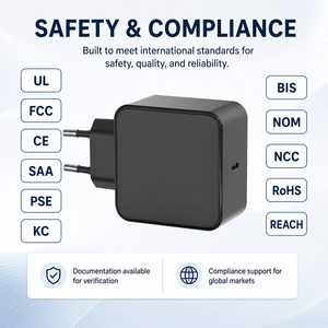 Caricabatterie GaN 65W con Certificazione US UL CE PD, Adattatore di Alimentazione USB-C per Ricarica Rapida di Laptop e Telefoni <span class=keywords><strong>Apple</strong></span> e Samsung - Product Image 1