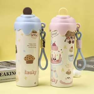 Cartoon Adorable Stainless Steel Ladies Water Cup Handheld Cup Student Water <b>Bottle</b> <b>Straw</b> Children's Cup 600ML - Product Image 1