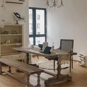 Tavolo da Pranzo Commerciale Rettangolare <span class=keywords><strong>in</strong></span> <span class=keywords><strong>Legno</strong></span> Massello Stile Retrò Americano Country, Finitura Anticata Silenziosa, per Ristorante - Product Image 2
