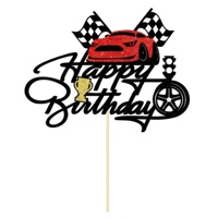 Décoration de gâteau 1 pièce pour premier anniversaire sur le thème de la voiture de course, drapeau à damier, pour enfants garçons et filles, fournitures de fête