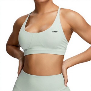 Custom Logo Women's Lightweight High Support U <b>Neck</b> Racerback Yoga Sports Bra with Removable <b>Pads</b> OEM - Product Image 2