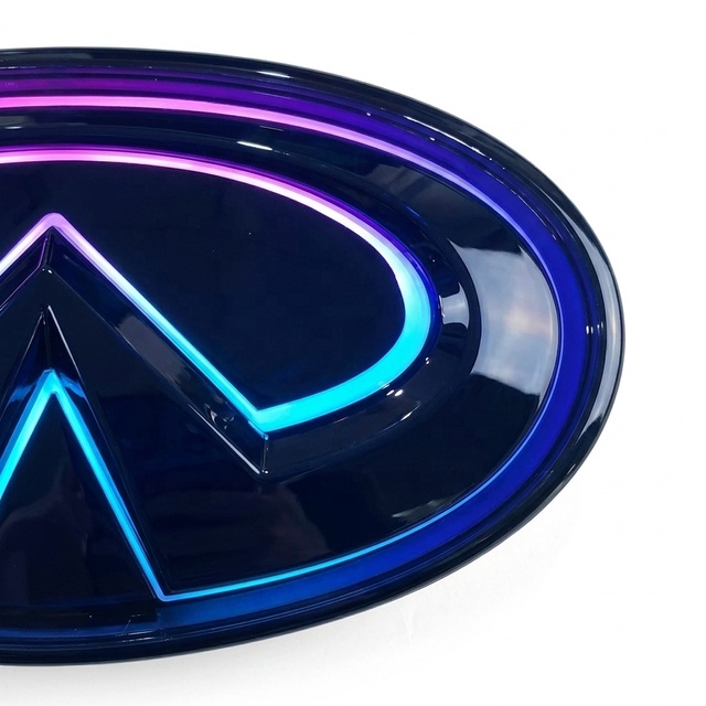 Front Grille LED Logo Badge Flow RGB V3 Silver Black Chrome Upgrade for 2018 2019+Q50 Q50S with Black Base