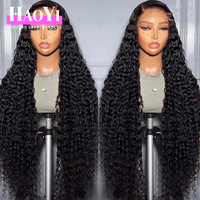Wig rambut manusia HD transparan 30 36 inci, gelombang air 13x6, wig lace frontal 200% Brazilian Deep Curly 13x4 untuk wanita