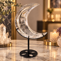 Décoration en cristal de quartz clair en forme de croissant de lune de 15,5 cm, pierre de guérison, ornement de lune, décoration de bureau, cadeau
