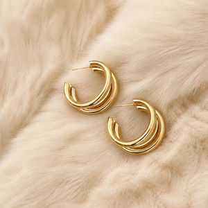 Boucles d'oreilles créoles multi-couches plaquées or OEM/ODM en gros, bijoux minimalistes pour femmes - Product Image 2