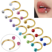 Bague de nez et de lèvre unisexe en acier inoxydable doré en forme de C, entièrement ornée de strass, en argile souple, très vendue
