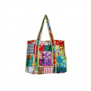 Sac fourre-tout matelassé en coton patchwork, style bohème vintage, avec fermeture éclair, sac à bandoulière pour le shopping, grand sac de voyage écologique - Product Image 1