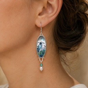 Orecchini pendenti vintage con fenicottero blu e fiore, stile corte, da donna, per feste, con personalità - Product Image 2