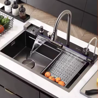Robinet de cuisine à cascade numérique LED de haute qualité, évier simple en acier inoxydable, éviers multifonctionnels pour la cuisine