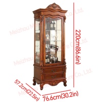 Armoire à vin vintage en bois sculpté, style ferme, avec une seule porte vitrée, haute, de style américain traditionnel, pour salon