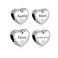 Perles et breloques en forme de cœur pour maman, papa, femme, fils, grand-mère, amie, amour, en argent sterling 925, sac OPP, assurance commerciale, classique, unisexe, S925