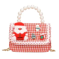Sacs à bandoulière carrés à carreaux mignons pour filles, sacs à main avec poignée en perles Père Noël, porte-monnaie pour bébés et enfants, cadeau de Noël