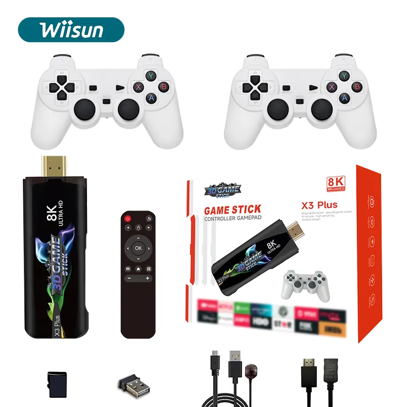 J New Sales X3 Plus Portable Game Stick 64GB 8K HD Video Game Consoles With Wireless Controller Built-in 30000 Games