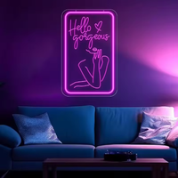 Enseigne néon LED « Hello Gorgeous » avec adaptateur, interrupteur, minuterie de compte à rebours, publicité, connectivité Bluetooth et capteur de mouvement pour fête