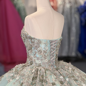 ชุดเดรสออกงานสีเขียวมิ้นท์ประดับเลื่อมลายดอกไม้หวานๆ สำหรับงาน Quinceanera, งานพรอม, งานฉลองอายุ 16 ปี, ทรงบอลกาวน์พร้อมชายกระโปรงยาว - Product Image 5