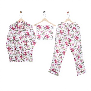 Women's Adult 100% Cotton Spring Multicolor Floral Printed Vintage Simple Casual Soft Breathable Quick Dry Long Sleeve Pajama - Product Image 1