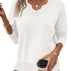 Suéter Casual de Otoño Invierno para Mujer, Suéter Minimalista Elegante de Color Sólido con Cuello de Encaje, Capa Base de Punto - Product Image 4