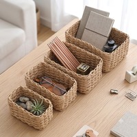 Panier de rangement en corde de papier tressé, plateau organisateur de bureau pour pinceaux de maquillage, rouges à lèvres, bijoux, papeterie, serviettes et petits articles