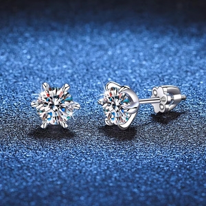 Boucles d'oreilles en argent 925 D-colored Mosang Cross Border, motif fleur <span class=keywords><strong>de</strong></span> prunier à six griffes, pour mariage en Europe et en Amérique - Product Image 1