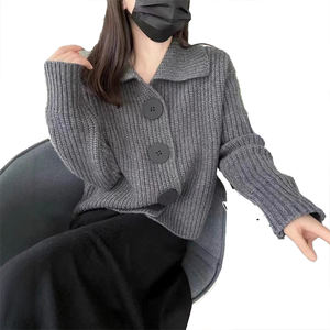 <b>Women's</b> Cashmere <b>Cardigan</b> Long Sleeve Loose Fashion Versatile Lazy Style Large Button Shawl Collar Wool Knit Outerwear <b>Sweater</b> - Product Image 5