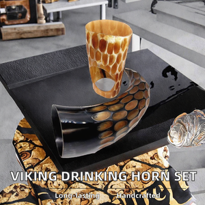 Decorative Antique Imitation Viking <b>Drinking</b> Horn <b>Stand</b> Leather Case Handmade Durable Organic Material Authentic Mead Beer Mug - Product Image 2
