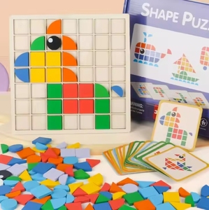 Jeu de blocs de motifs en bois Montessori pour la maternelle, jouets de puzzle DIY, jeux éducatifs précoces, planche de puzzle 3D pour enfants, tout-petits, garçons et filles - Product Image 3