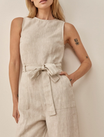 Logo personnalisé nouveau automne vêtements mode bureau dame lâche lin combinaison femmes barboteuses élégant décontracté avec ceinture et poches