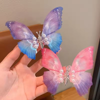 Nouvelle pince à cheveux papillon faite à la main, dégradé de couleurs, traitement à domicile, épingle à cheveux en métal, style conte de fées, enfants, fabrication Henan, soie