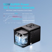 Adaptor perjalanan internasional, 100W Gan pengisian daya Cepat 3C1A Multi Port Universal dengan kabel USB C dapat diperpanjang