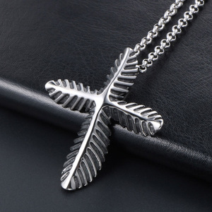 Stainless Steel <b>Cross</b> Pendant Necklace Unisex Leaf Design Fashion Jewelry SP009 - Product Image 4